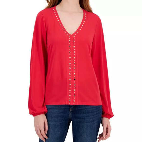COPY - INC Red Studded Women's Top Size L - Picture 1 of 6